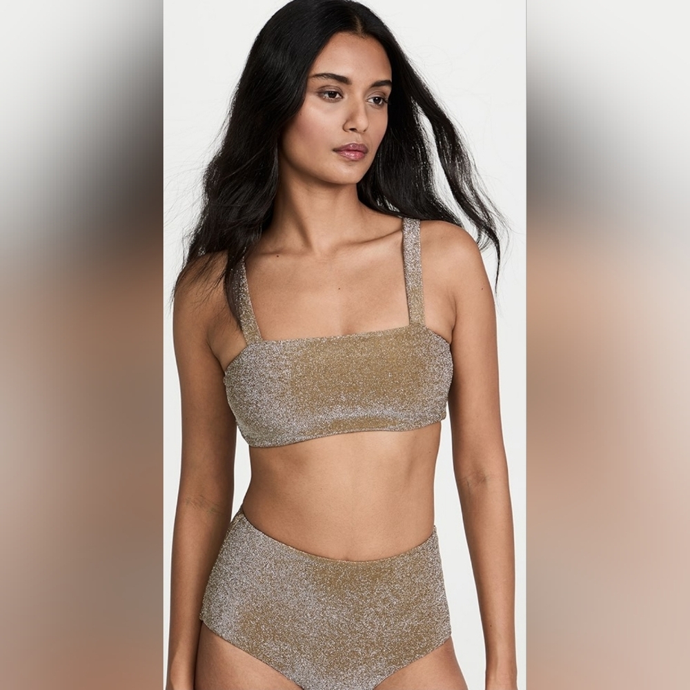 Kona Sol 2 Piece Bikini Swimwear Shimmer Beige Gold High Waist NEW Bathingsuit